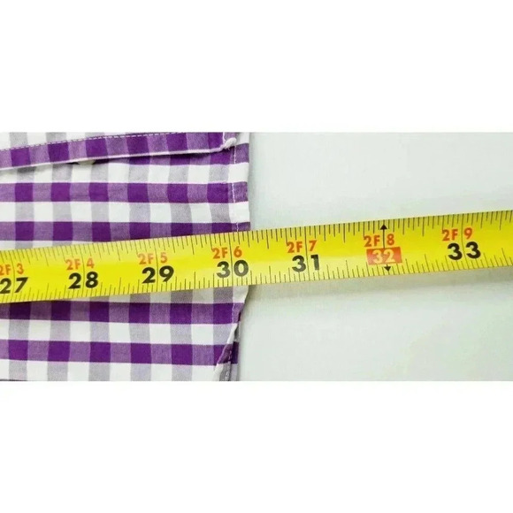 Isaac Mizrahi New York 15.5 32-33 Slim Fit Purple White Check Spread Collar Men - Picture 8 of 10